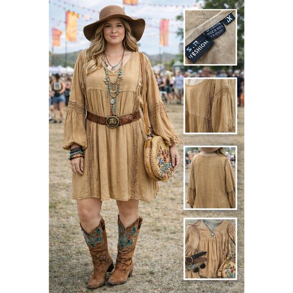 S.R. Fashion Dresses & Skirts - S.R. Fashion Mustard Gold Dress Boho Cruise Resort Vacation Festival